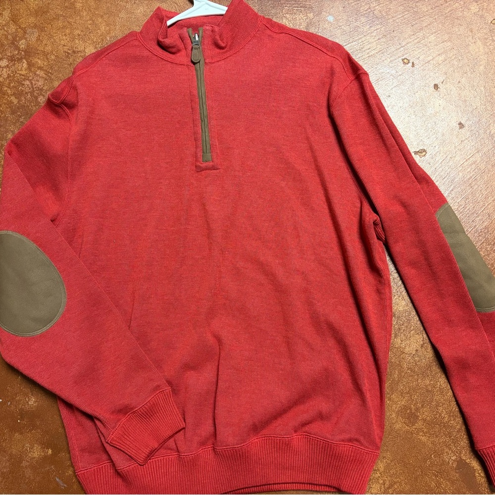 Daniel Cremieux Red Zip-Up Sweater with Brown Elbow Patches